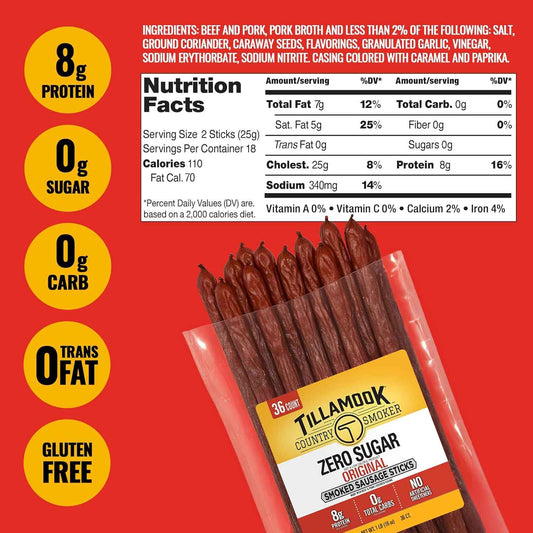 Tillamook Country Smoker Meat Sticks – Shelf Stable Office Desk Snack for Midday Focus Between Meetings