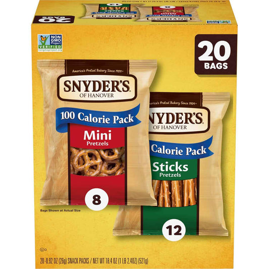 Snyder's of Hanover Kids Pretzel Snack Pack – Peanut-Free Lunch Box Variety, 36 Individually Wrapped Bags