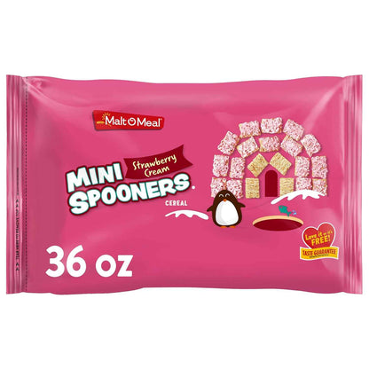 Malt-O-Meal Strawberry Cream Mini Spooners Shredded Wheat Cereal, Better-For-You Whole Grain Breakfast Cereal for Mindful Mornings, 36 OZ Resealable Bag