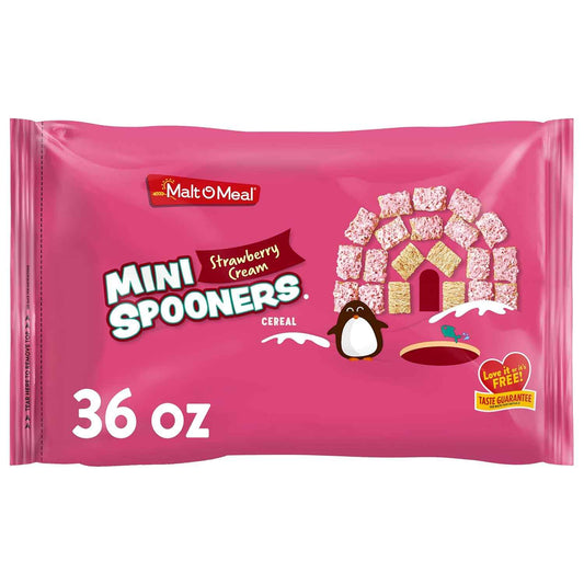 Malt-O-Meal Strawberry Cream Mini Spooners Shredded Wheat Cereal, Better-For-You Whole Grain Breakfast Cereal for Mindful Mornings, 36 OZ Resealable Bag