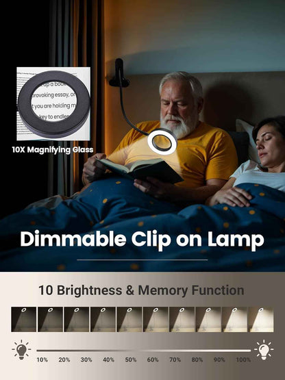 Brightech ViewMax – Bedside Reading Magnifier, Eye-Safe Clip-On Lamp for Wind-Down Evenings