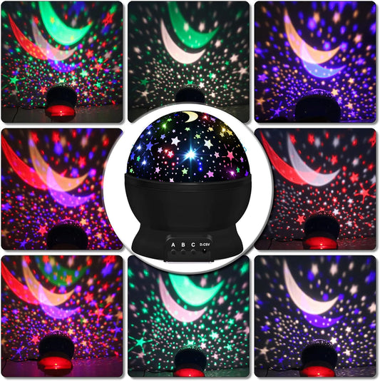 360-degree rotating star projection covering up to 15ft / 250 sq ft