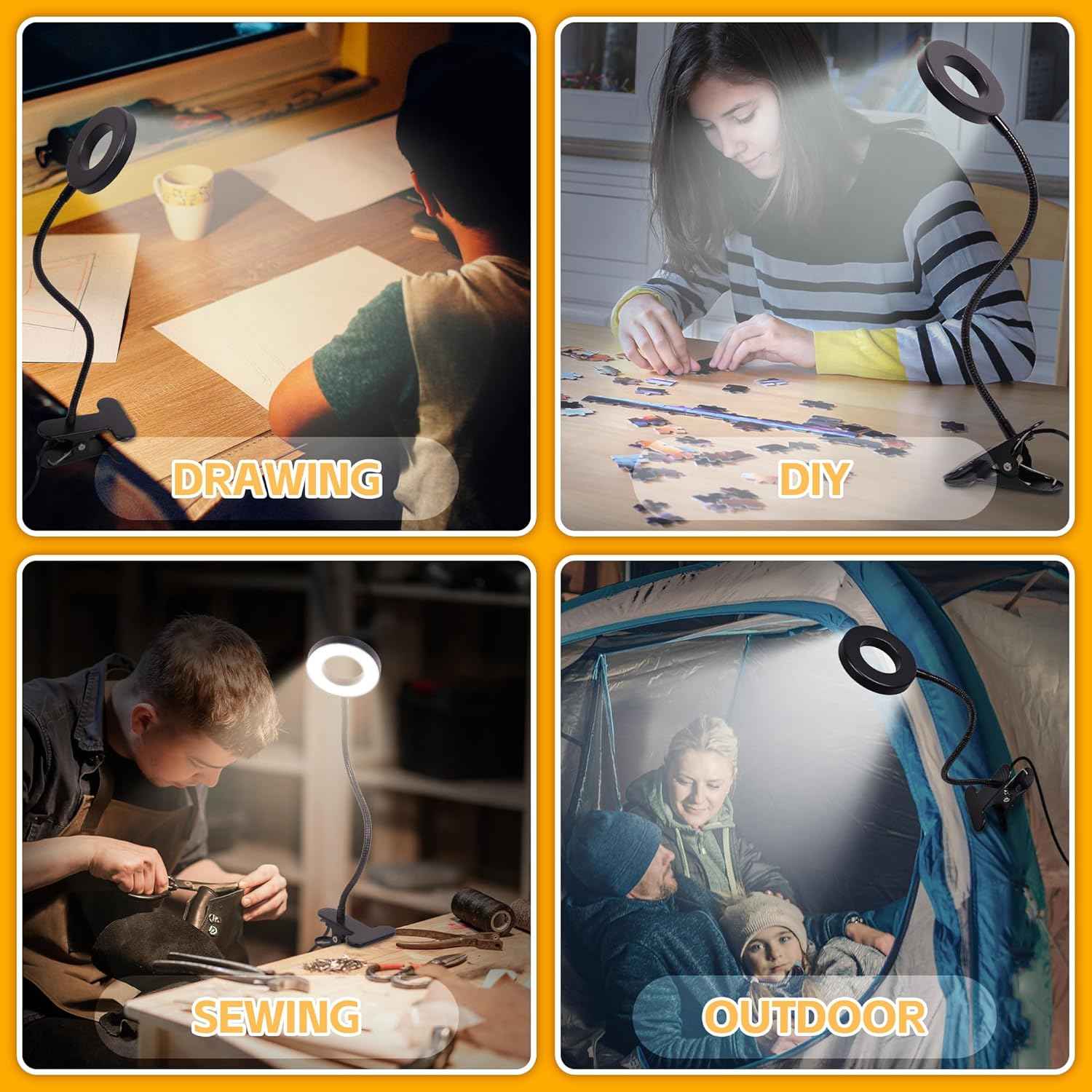 Foneso USB Reading Light for Children Bedroom – Warm 3000K Night Light Setting, Strong Metal Clamp Fits Bunk Beds and Headboards