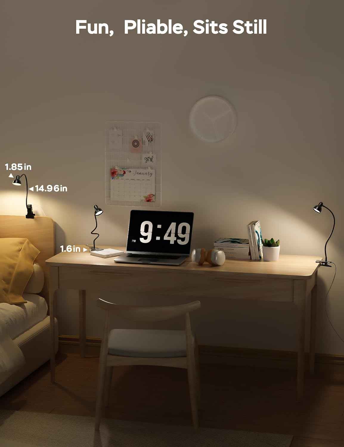 Glocusent Kids Reading Light - Safe LED Night Light for Loft Bed, No Heat Bulb Eye Care Clamp Lamp for Children