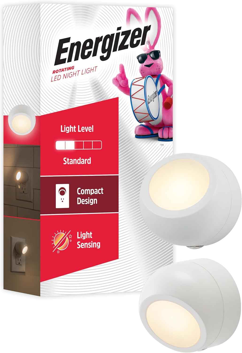 Energizer Nightlight for Living Room – Soft White Accent Lighting with 360° Rotating Head and Floral Pattern