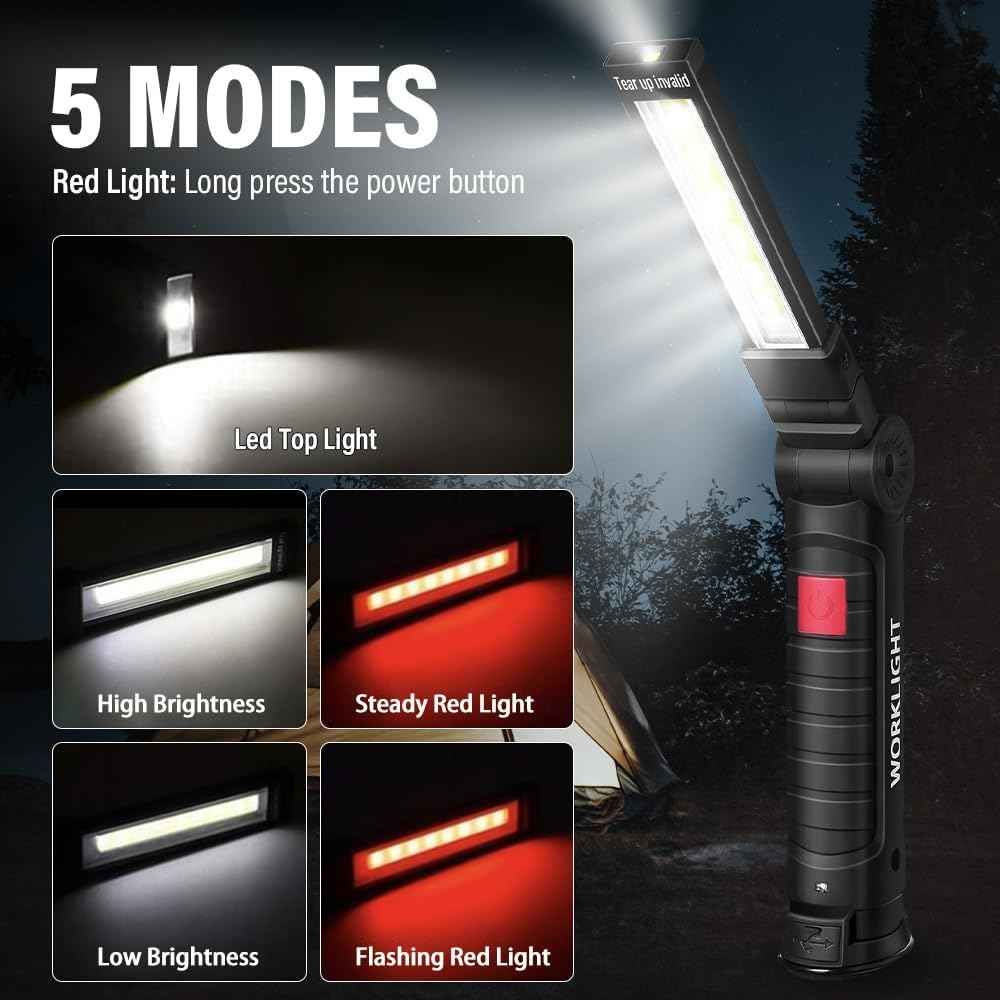 LED Work Light Rechargeable Flashlight – Practical Christmas Stocking Stuffer for Men, Mechanic Gift for Husband and Dad, 2-Pack with Dual USB Cables