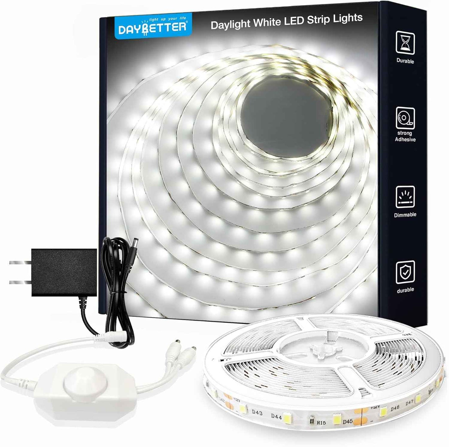 DAYBETTER Minimalist LED Tape Light 20FT Warm White – Subtle Bedroom Ambient Strip with Hidden Inline Dimmer