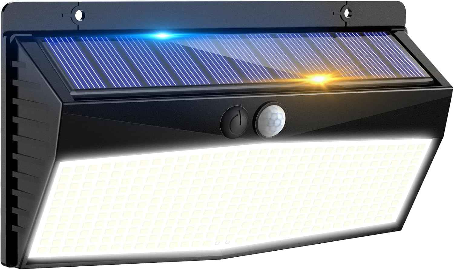 Solar Wall Sconce for Patio & Porch – 368 LED Warm White Motion Light, White & Brown Finish