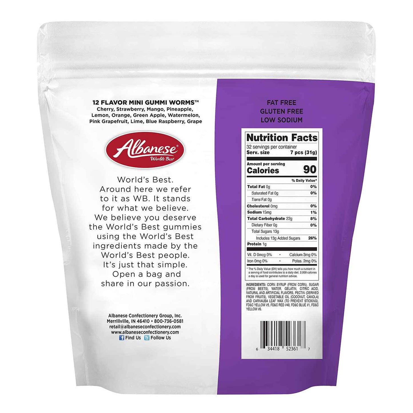 Albanese Mini Gummi Worms – Road Trip and Travel Snack for Families, 12 Flavor 36oz Resealable Bag