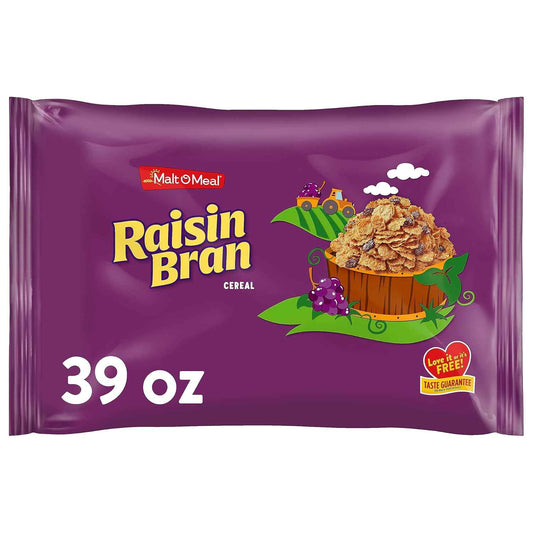 Malt-O-Meal Raisin Bran Cereal – Kid-Friendly High-Fiber Breakfast for the Family Table, 39 OZ Resealable Bag