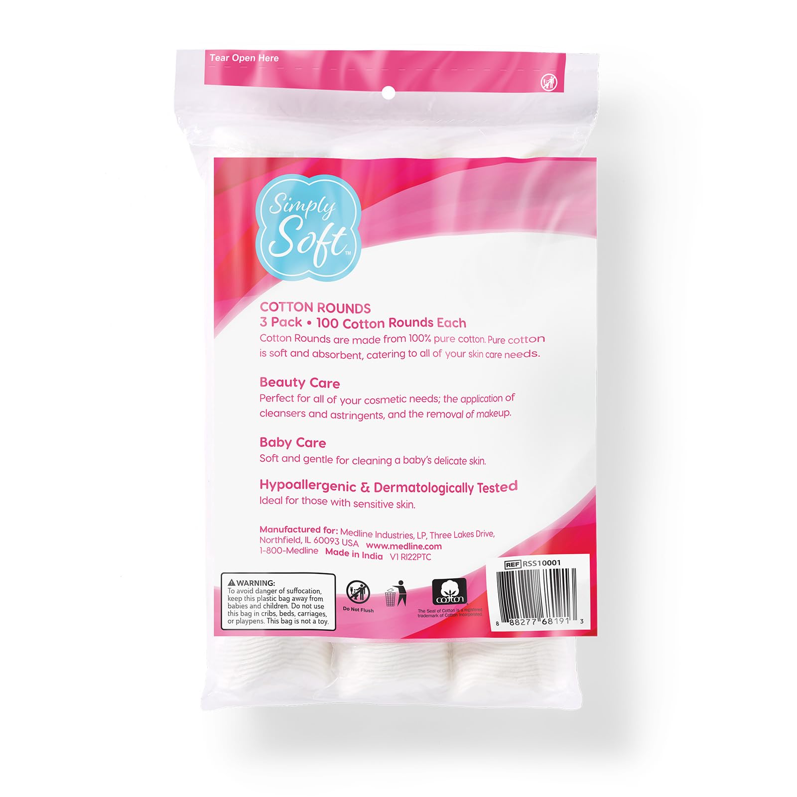 Medline_Simply_Soft_Cotton_Rounds_(300_Count),_100%_Cotton_Absorbent_and_Textured_Cotton_Pads,_Lint-Free