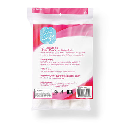 Medline_Simply_Soft_Cotton_Rounds_(300_Count),_100%_Cotton_Absorbent_and_Textured_Cotton_Pads,_Lint-Free