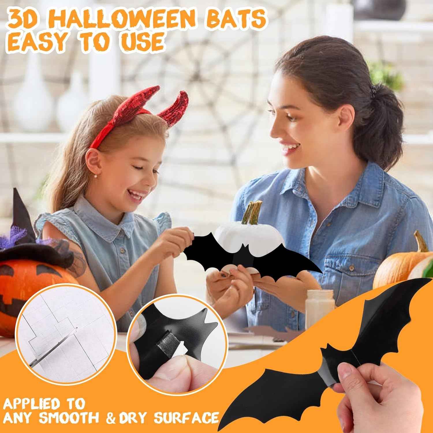 DIYASY Outdoor Bat Wall Decals 120 Pack Weatherproof PVC Halloween Decor for Front Door Entryway and Garden Party