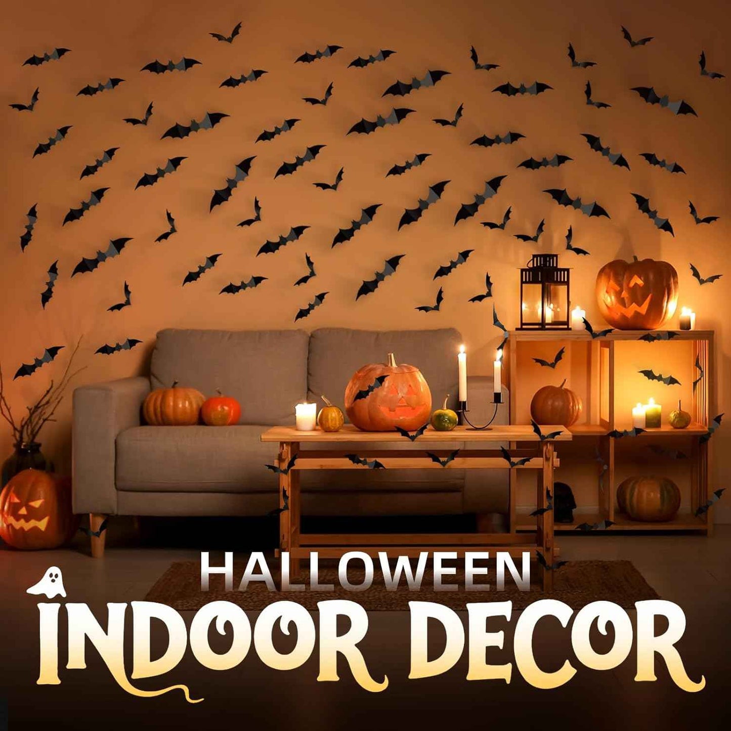 HauntNest PVC Bat Decals – Modern Gothic Halloween Home Accents for Mantel, Doorway, and Accent Walls, Waterproof
