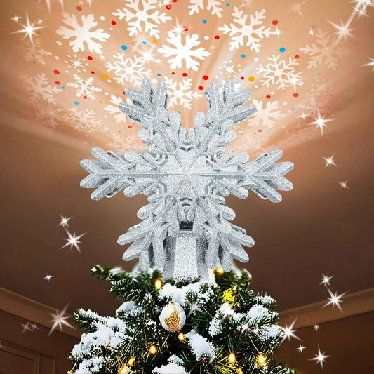 Aurora Glow Rotating LED Tree Top – Living Room & Foyer Christmas Decoration with Sparkle Finish