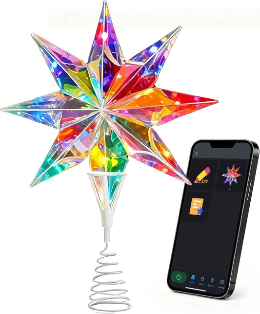 LumaGlow Holographic Star Topper – Thoughtful Christmas Gift for Mom, Smart App-Controlled Holiday Decor