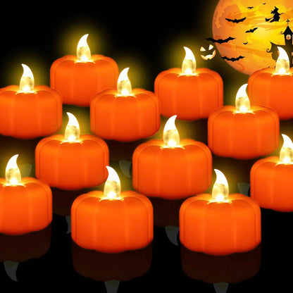 Battery Operated Pumpkin Candles – No Open Flame Indoor Lighting for Bedroom, Nursery, and Senior Living Spaces