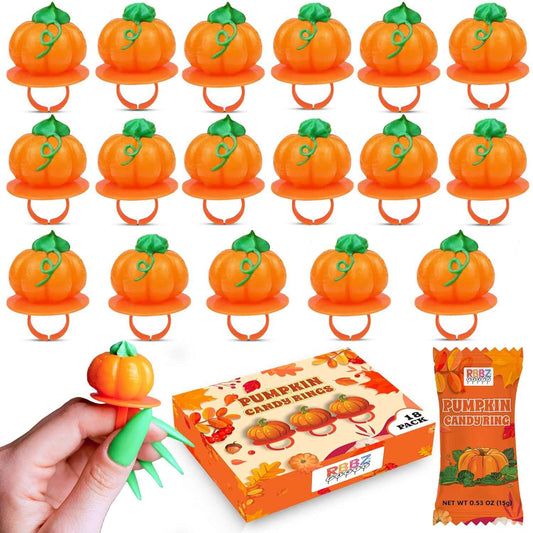 Pumpkin Candy 3D Ring Pops – Fall Themed Halloween Party Favor Gift for Kids and Teens