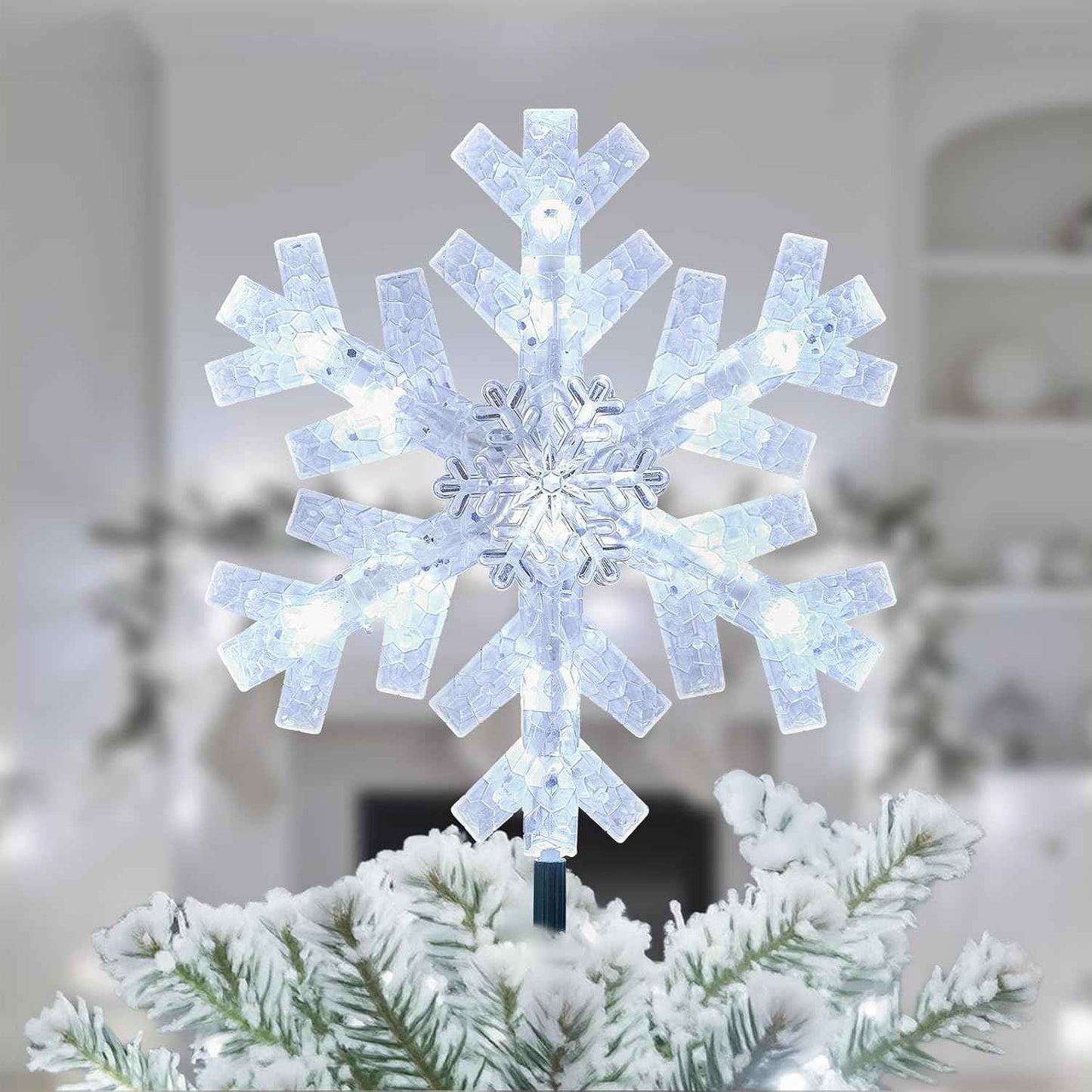 Brightown Snowflake Tree Topper with Lights – UL-Certified Flameless Holiday Decor, Cool White Bulbs with Backup Fuse for Indoor Safety