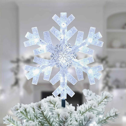 Brightown Snowflake Tree Topper with Lights – UL-Certified Flameless Holiday Decor, Cool White Bulbs with Backup Fuse for Indoor Safety