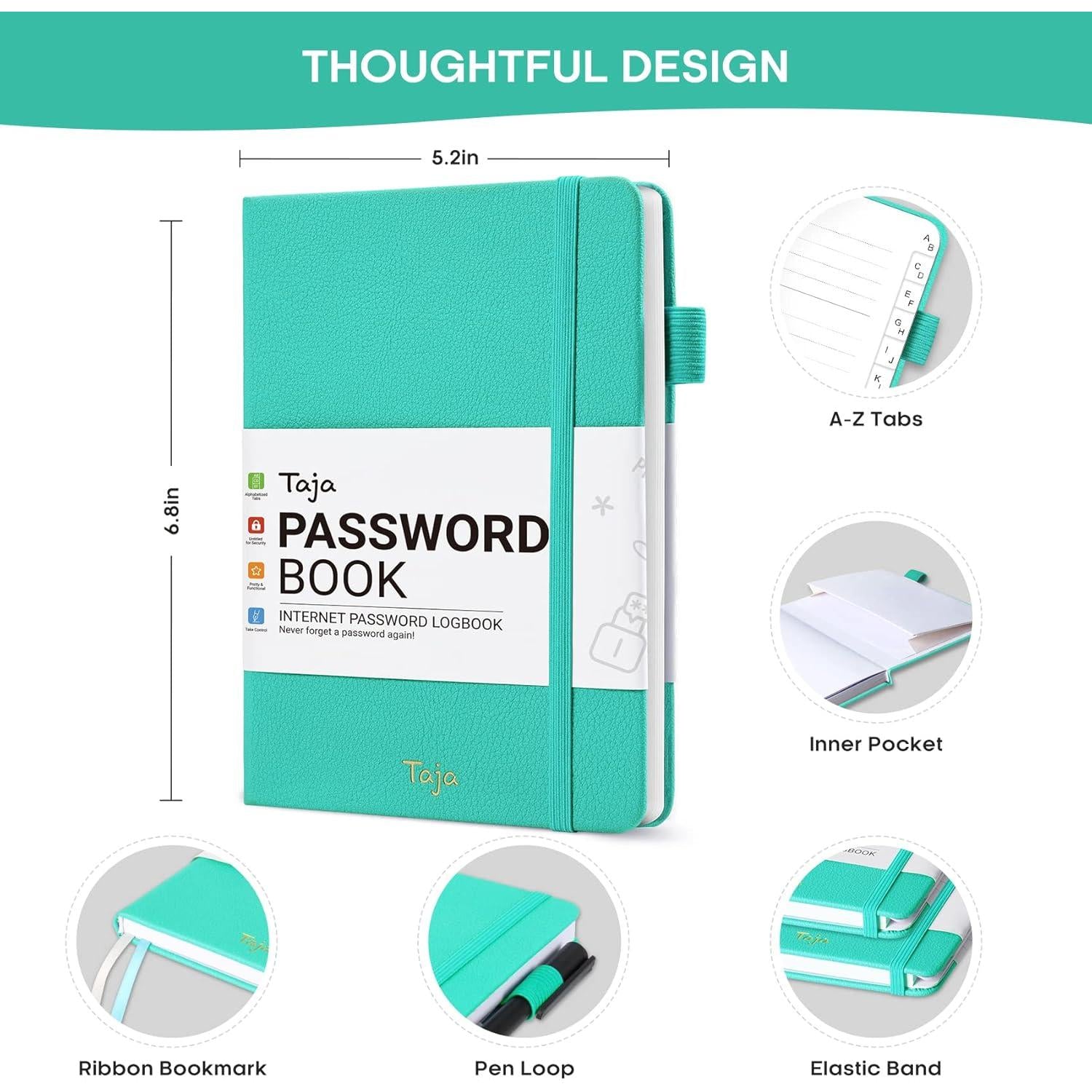 Taja_Password_Keeper_Book_with_Alphabetical_Tabs，Small_Password_Books_for_Seniors,_Password_Notebook_for_Internet_Website_Address_Log_in_Detail