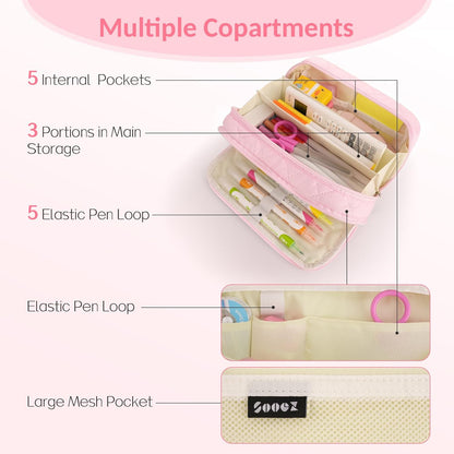 Sooez_Large_Pencil_Case_Pouch,Extra_Big_Pencil_Bag_with_8_Compartments,Pen_Bag_Wide_Opening,Soft_Quilted_Pencil_Pouch_Organizer_with_Zipper,Portable_Pencil_Case_for_Teen_Girls,Beige