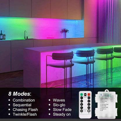 Cordless Battery LED Strip Lights Waterproof 9.8ft for Patio Camping Boat Bike with Remote Timer