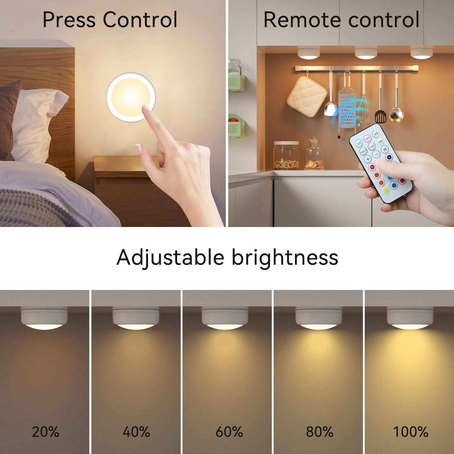 Brilliant Evolution Puck Lights, Clean Wireless Design for Clutter Free Closet and Under Cabinet Lighting, Battery Operated
