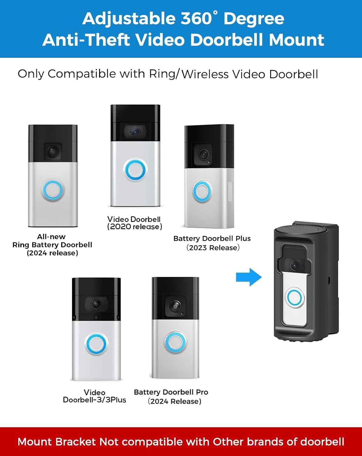 Sleek No-Drill Mount for Ring Doorbell – Compact Adjustable Bracket in a Clean, Low-Profile Design