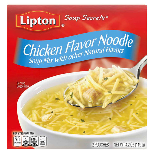 Lipton Recipe Secrets Instant Chicken Noodle Soup Mix – Quick Family Dinner Side Dish for Busy Parent Nights, Two Single-Serve Packets