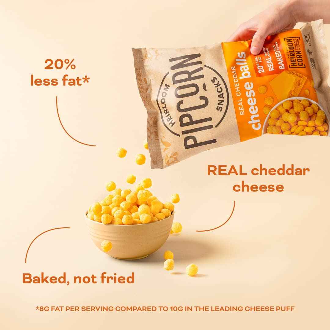 Pipcorn Heirloom Cheddar Cheese Balls – Artisanal Hostess Gift for Entertaining, Organic Snack