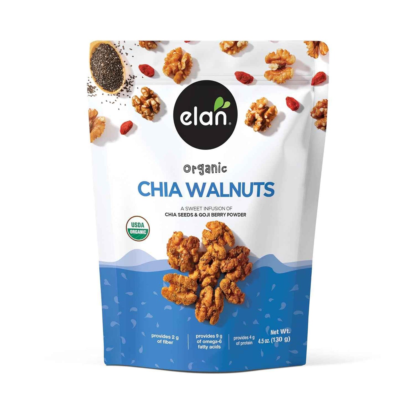 Elan Organic Chia Walnuts – Gym Bag and Commuter Snack with Chia Goji and Pink Salt, 4.5 oz