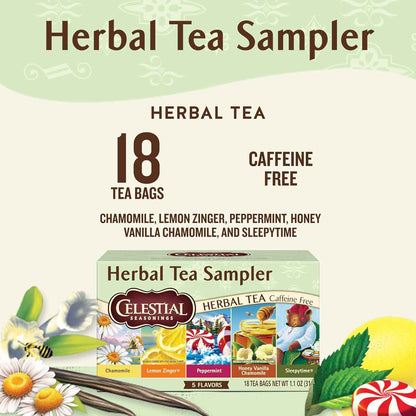 Celestial Seasonings Tea Variety Pack – Affordable Hostess Gift and Get-Well Care Package, 5 Herbal Blends