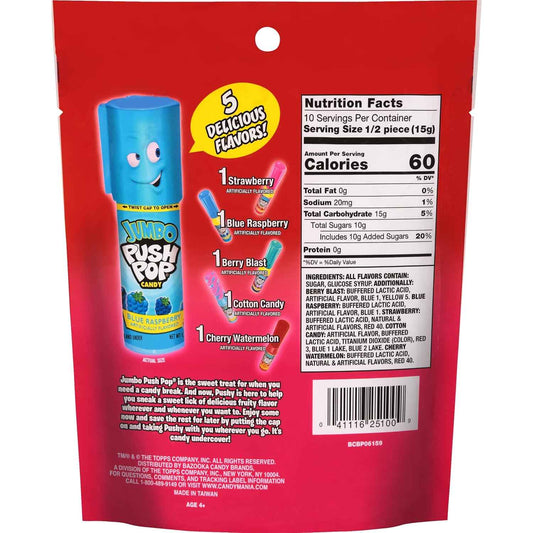 Bazooka Push Pop Jumbo Lollipops – Nostalgic Birthday Gift for Kids Goody Bags