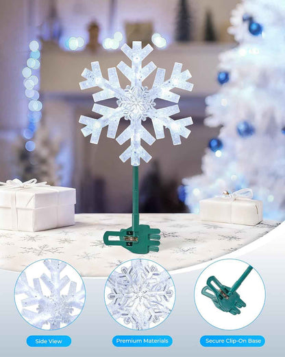Brightown Snowflake Tree Topper with Lights – UL-Certified Flameless Holiday Decor, Cool White Bulbs with Backup Fuse for Indoor Safety