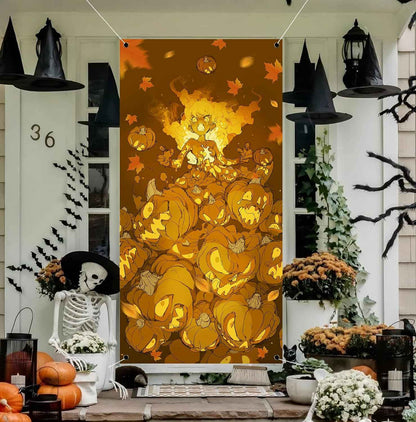 Joydia Halloween Door Cover – Kid Friendly Pumpkin Fabric Banner for Classroom Door & School Hallway Fall Decor 71x35in