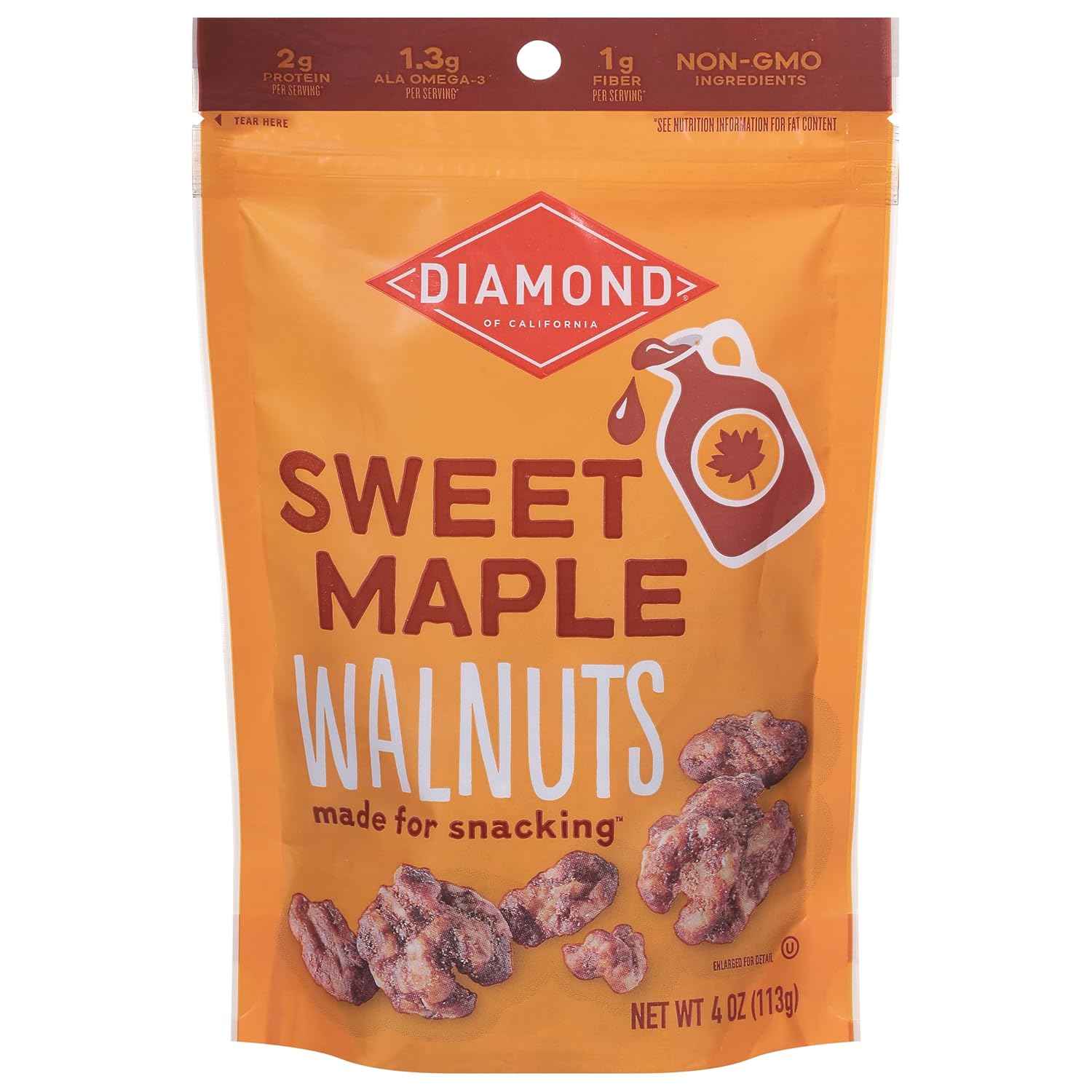 Diamond of California Sweet Maple Walnuts 4 oz – Portable Maple Walnut Snack for Road Trips and Picnics