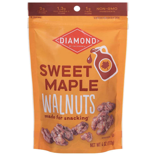 Diamond of California Sweet Maple Walnuts 4 oz – Portable Maple Walnut Snack for Road Trips and Picnics