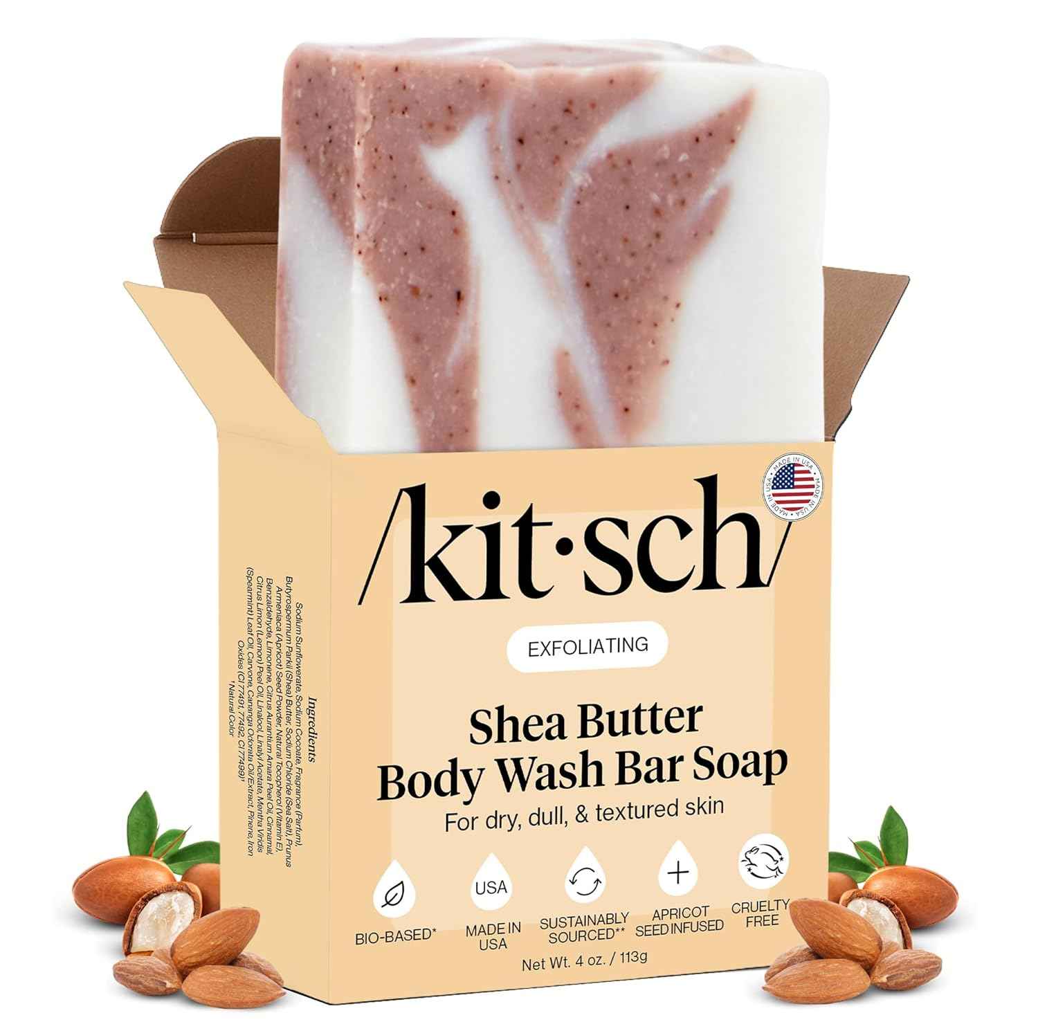 Kitsch Shea Butter Exfoliating Body Wash Bar Soap – Nightly Wind-Down Ritual for Mindful Bath Time, Hydrating Solid Cleanser