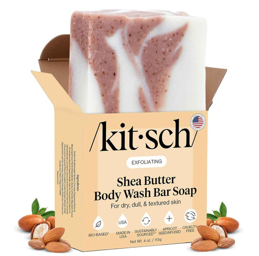 Kitsch Shea Butter Exfoliating Body Wash Bar Soap – Nightly Wind-Down Ritual for Mindful Bath Time, Hydrating Solid Cleanser