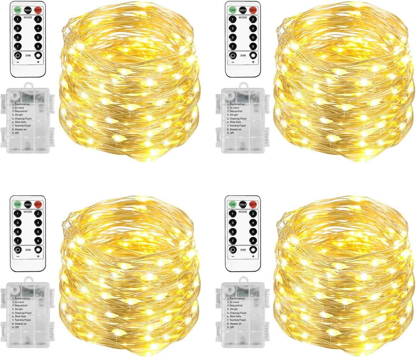 Homemory 4-Pack Battery Operated Fairy Lights – Flameless String Lights Safe for Bedroom Sleep, Kids Room, and Pet Areas