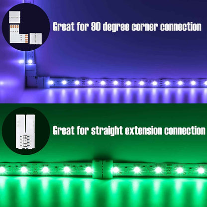 JACKYLED Solderless LED Strip Connectors for Kid-Safe Bedroom and Play Area RGB Lighting, No Iron Required