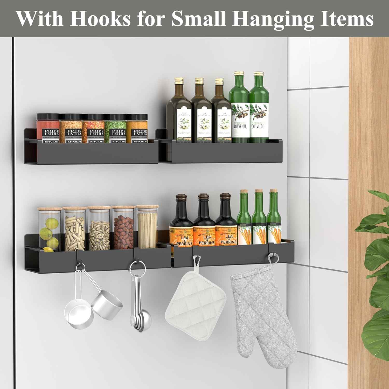 MagnetBrand Magnetic Spice Rack – Thoughtful Housewarming Gift for New Homeowners, 4-Tier Drill-Free Fridge Organizer