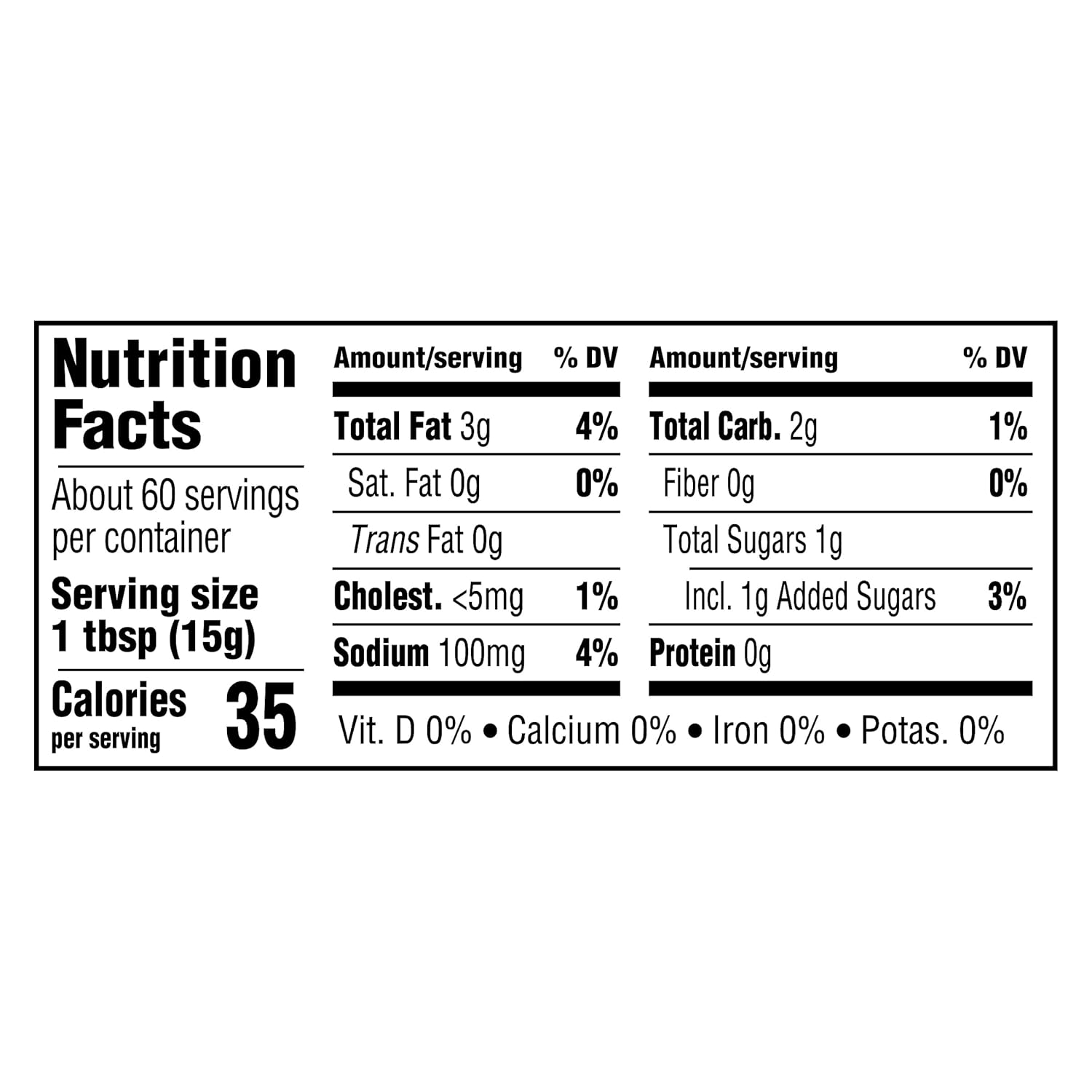 40 calories per 1 tablespoon serving