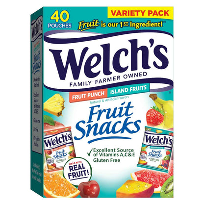 Welch's Fruit Snacks Mixed Berry Sports Sideline Pack – 40 Count 0.8 oz Single-Serve Bags for Gym Bags, Car Cup Holders, and Field Snacks