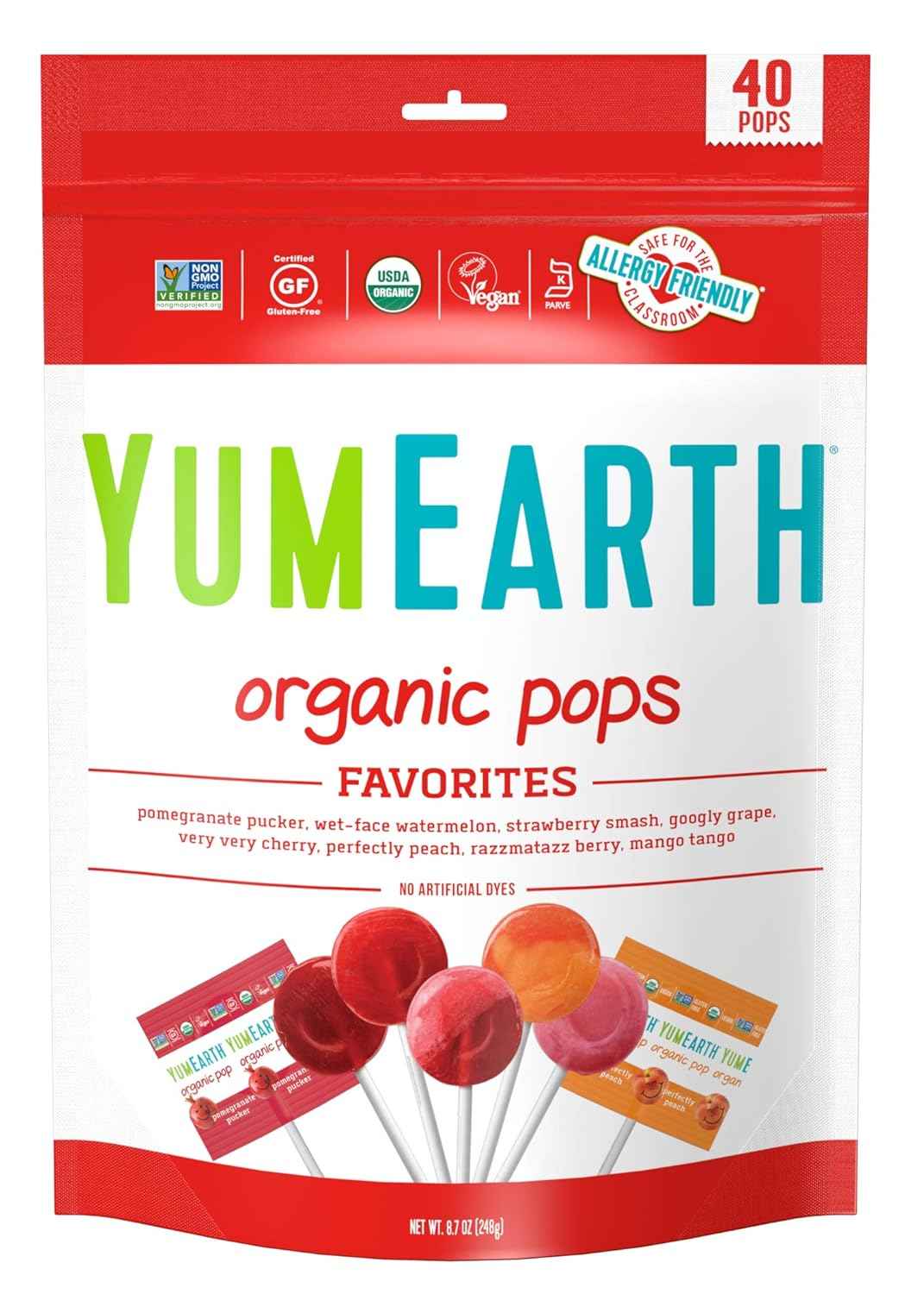YumEarth Organic Lollipops – Stocking Stuffer Candy for Vegan and Kosher Households, 40 Count