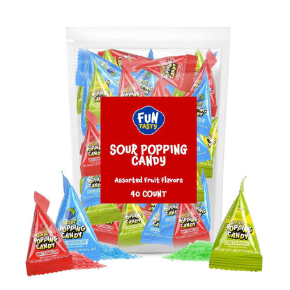 Sour Popping Rocks - Stocking Stuffer and Small Novelty Gift for Kids - 40 Count Bag of Individually Wrapped Sour Popping Candy Pouches