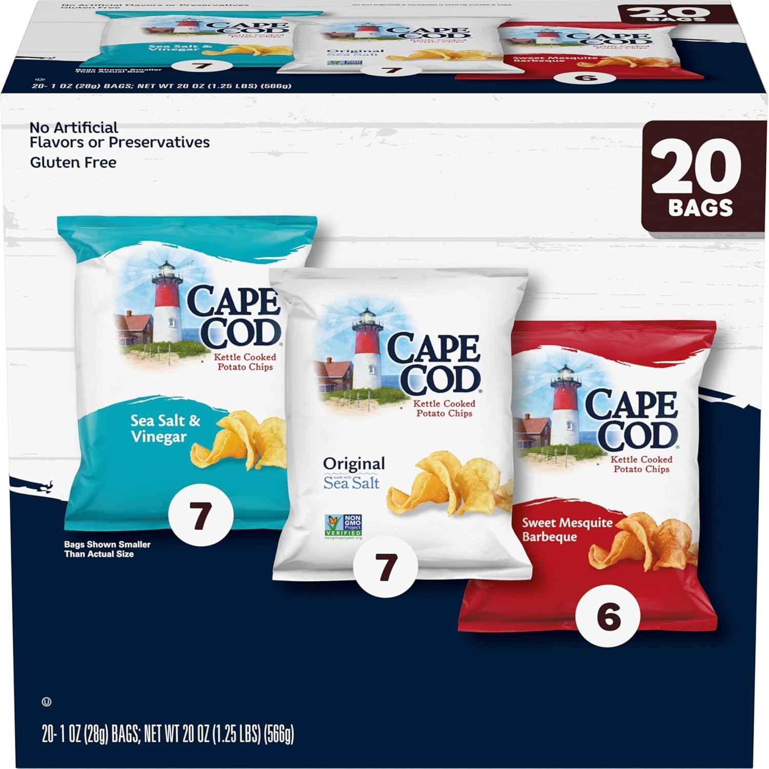 Cape Cod Less Fat Original Kettle Chips – Pre-Portioned 1oz Bags for Office Snack Drawers, Guilt-Free Desk Crunch