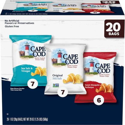 Cape Cod Less Fat Original Kettle Chips – Pre-Portioned 1oz Bags for Office Snack Drawers, Guilt-Free Desk Crunch