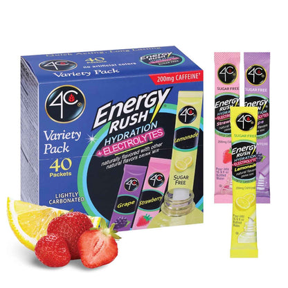 4C Energy Rush PSD with Electrolytes Variety Pack Stix – Thoughtful Stocking Stuffer and Hostess Gift for the Busy Friend, 40 Count